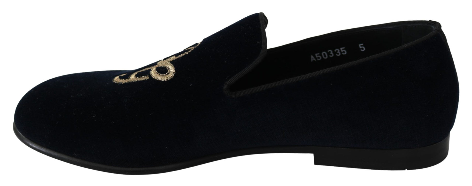 Blauw fluwelen gouden logo slipper loafers schoenen