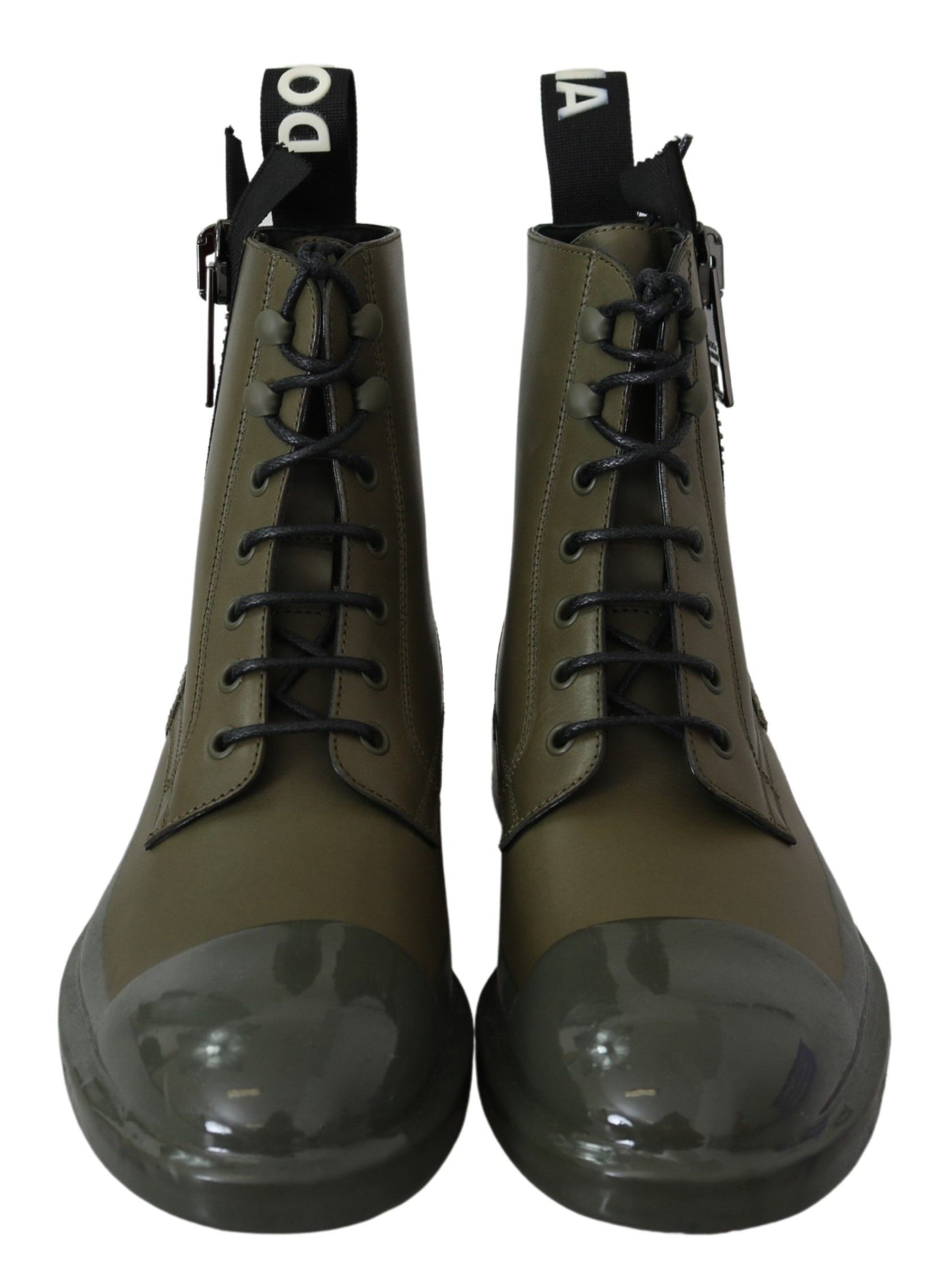 Chic Military Green Leather Ankle Boots