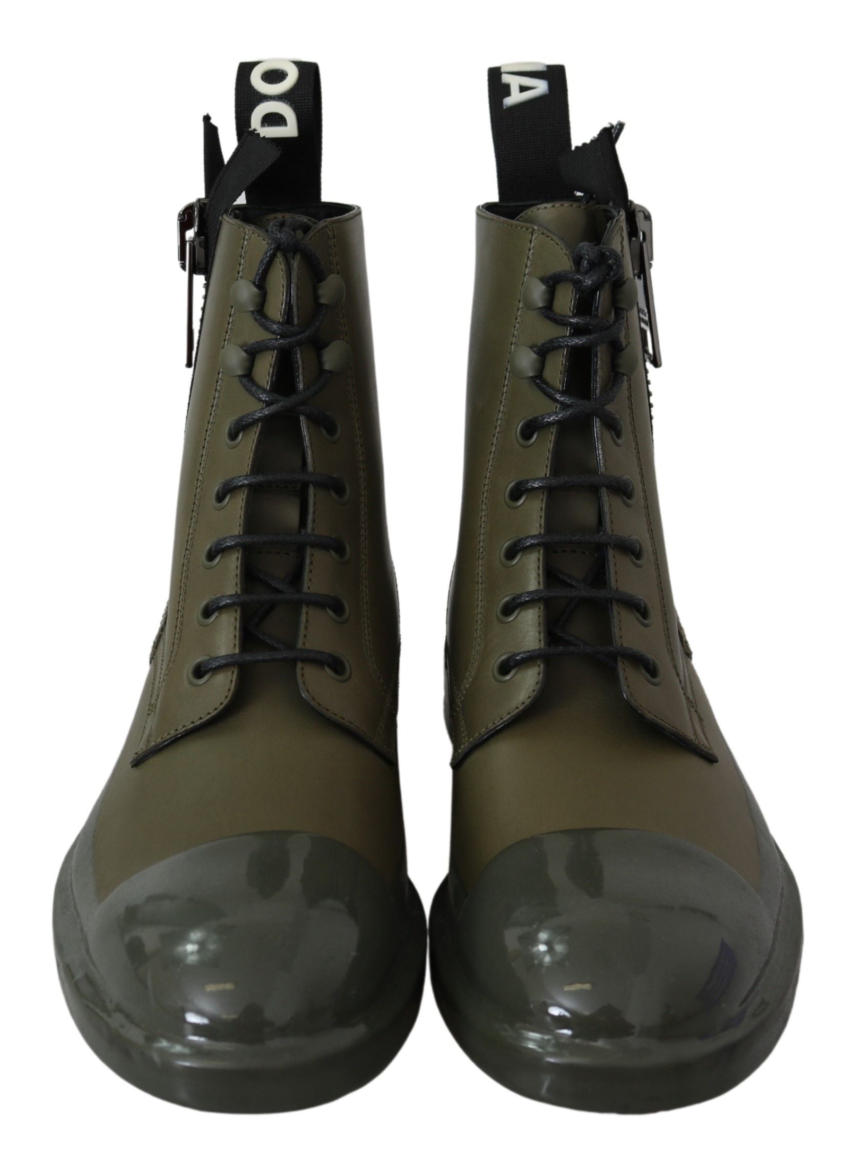 Botines elegantes de cuero verde militar