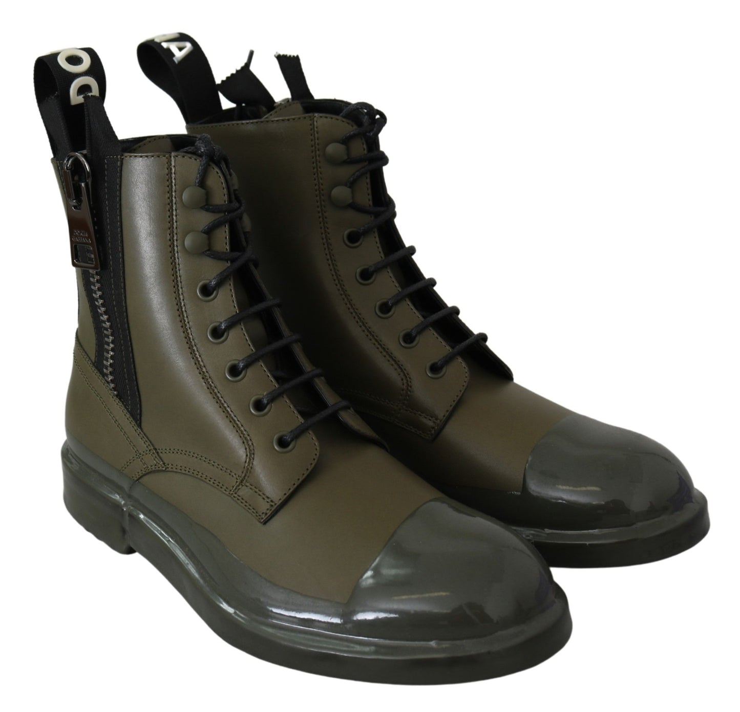 Botines elegantes de cuero verde militar