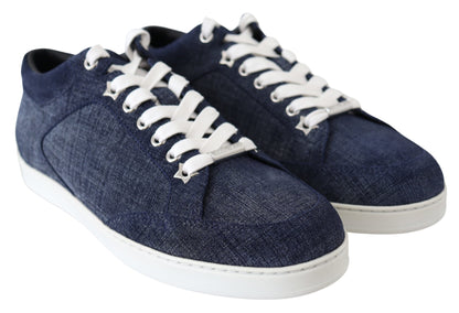 Chique instapper blauwe denim suède sneakers