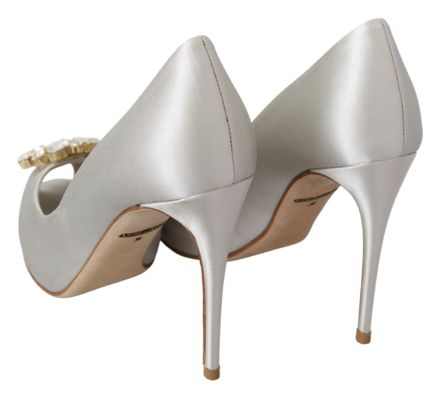 Tacones de mezcla de seda con peep toe de cristal blanco