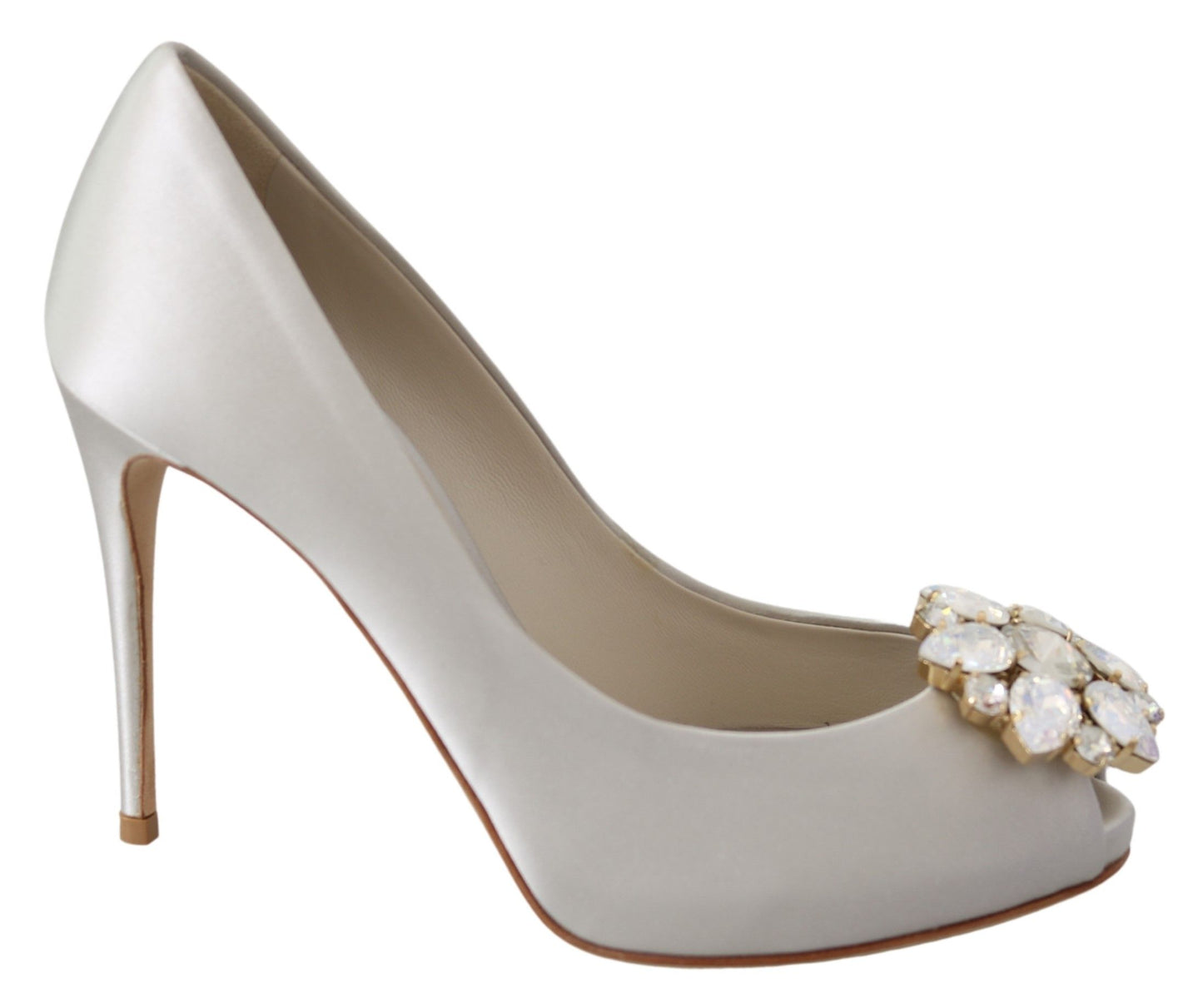 Tacones de mezcla de seda con peep toe de cristal blanco