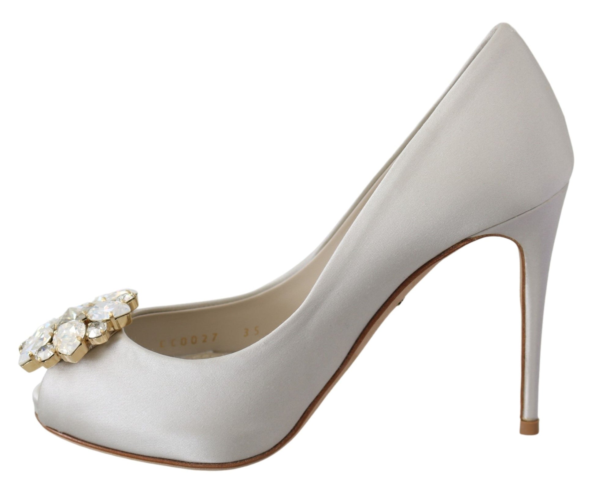 Tacones de mezcla de seda con peep toe de cristal blanco