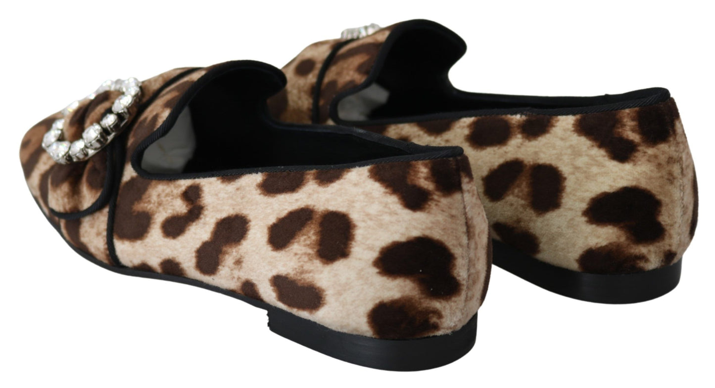 Leopard Print Crystal Embellished Loafers