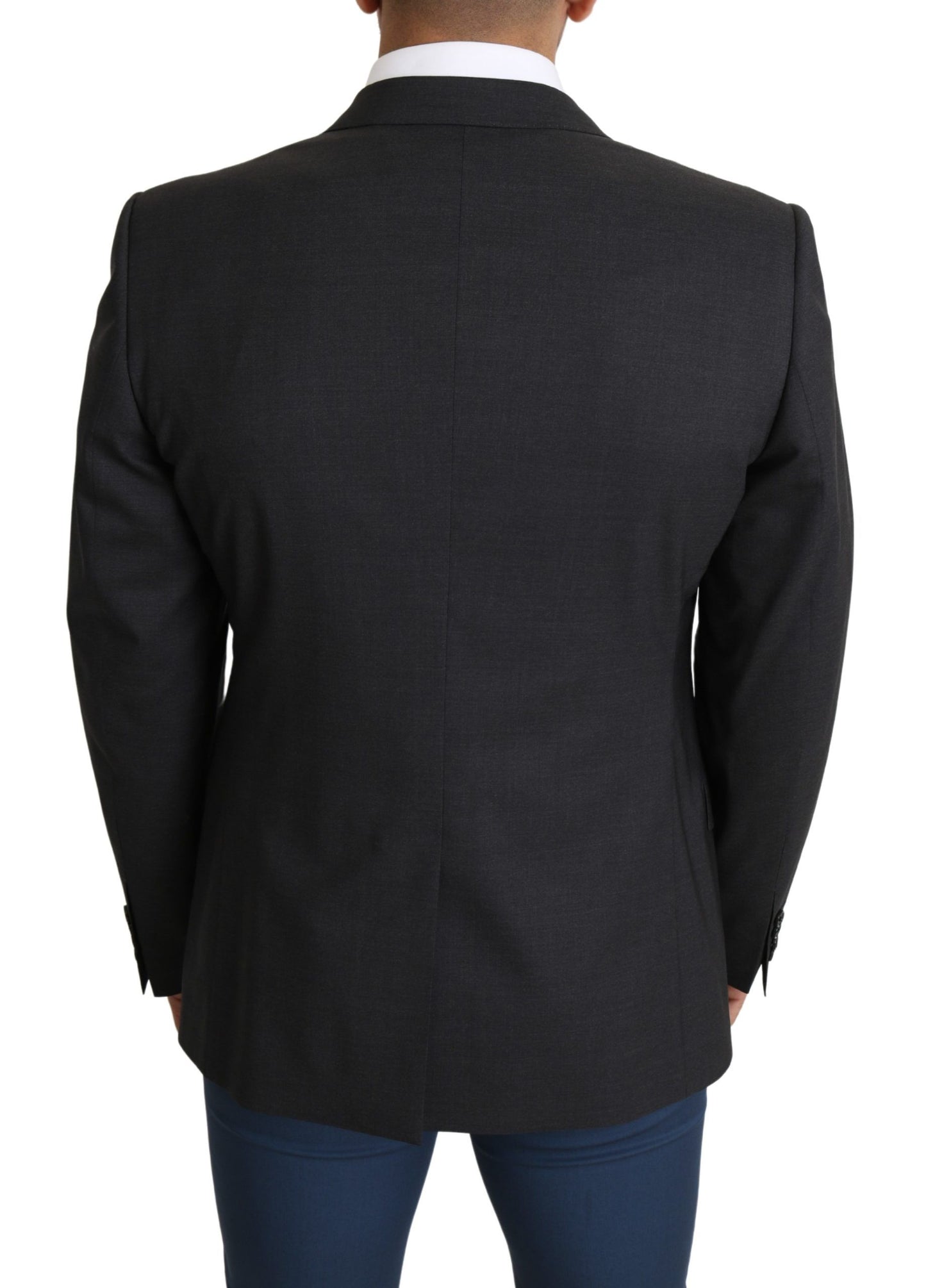 Elegante grijze wol-zijdemix slim-fit blazer