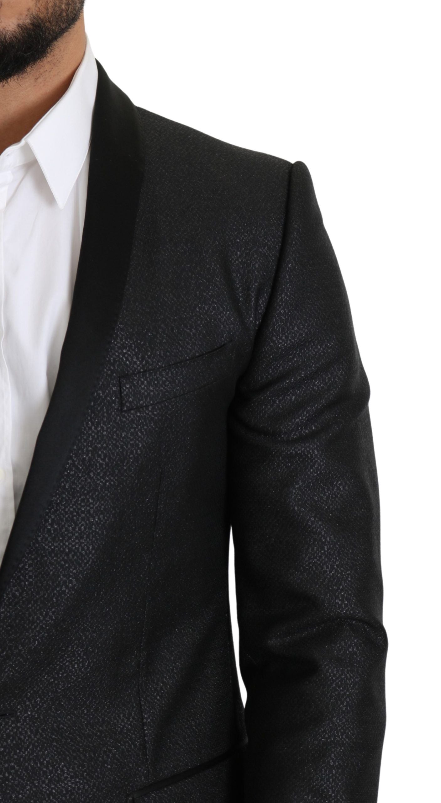 Elegante zwarte jacquard slim-fit blazer