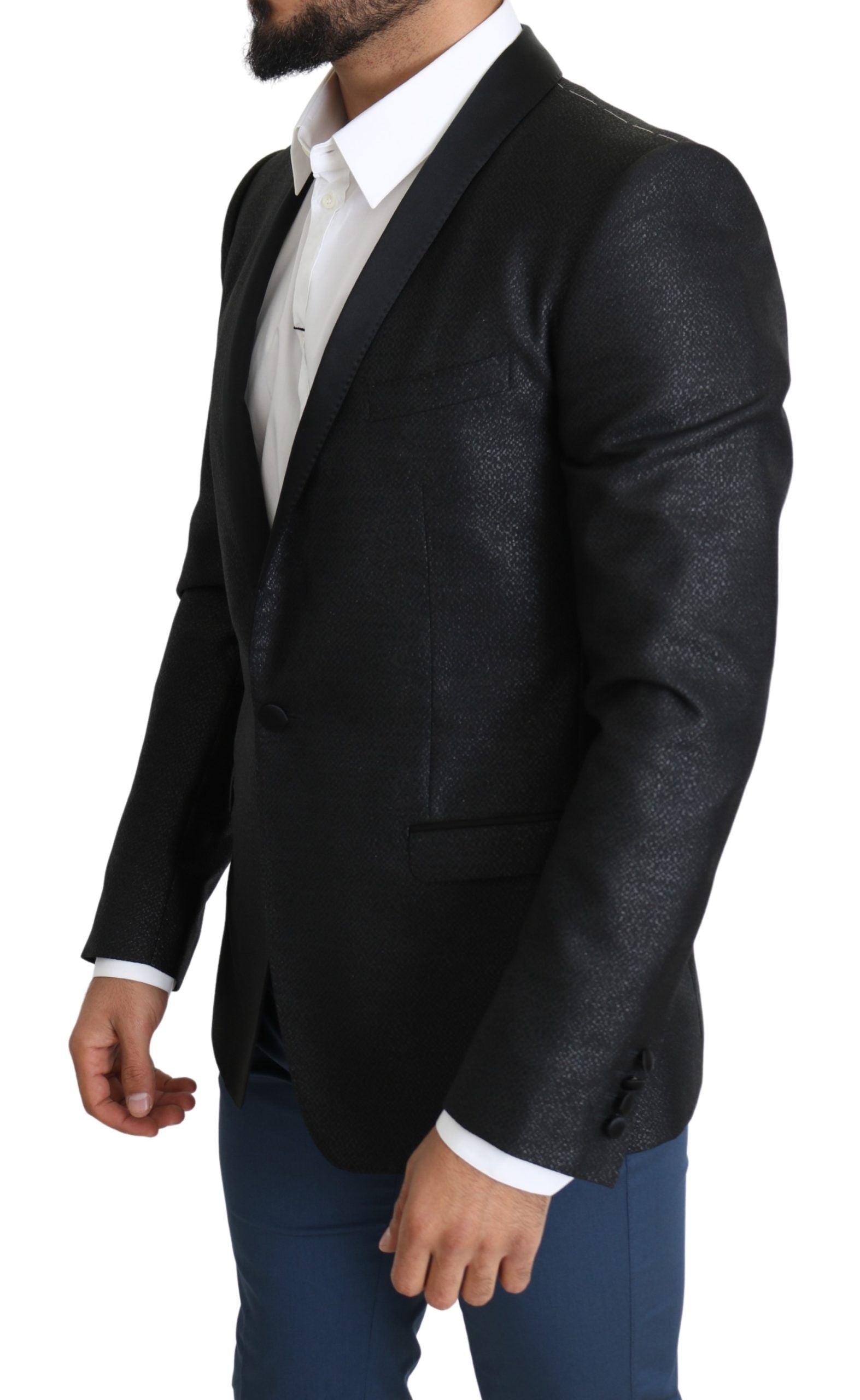 Elegante zwarte jacquard slim-fit blazer