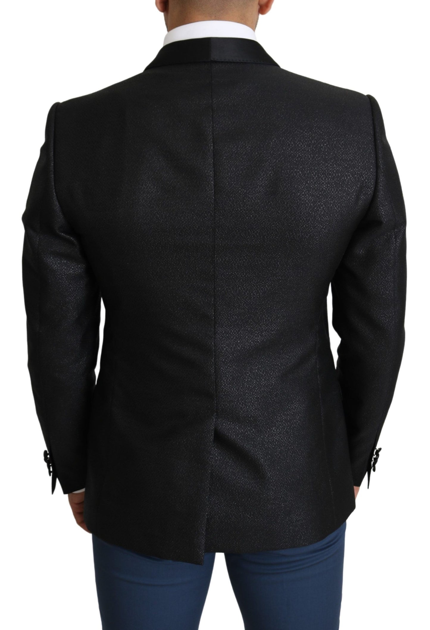 Elegante zwarte jacquard slim-fit blazer