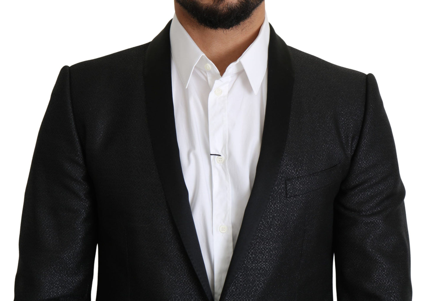 Elegante zwarte jacquard slim-fit blazer