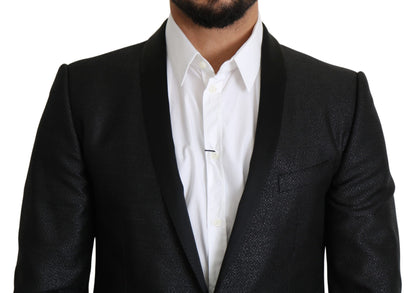 Elegante blazer negro de corte slim en jacquard