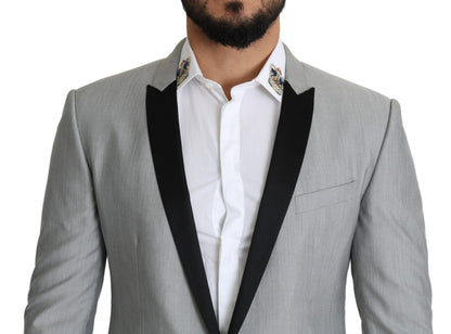 Elegante zijdemix lichtgrijze blazer