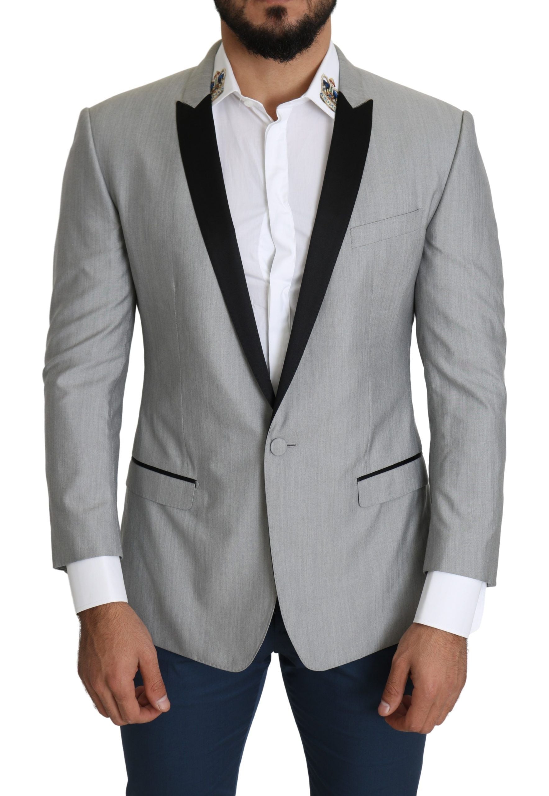 Elegante blazer gris claro en mezcla de seda