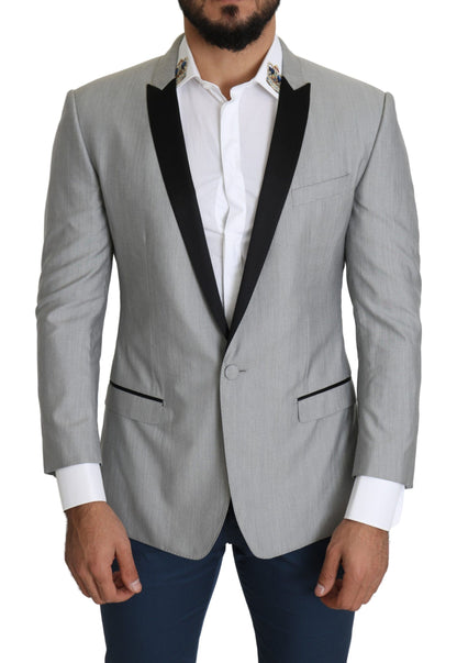 Elegante zijdemix lichtgrijze blazer