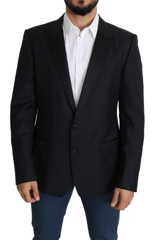 Elegant Black Virgin Wool Silk Blend Blazer