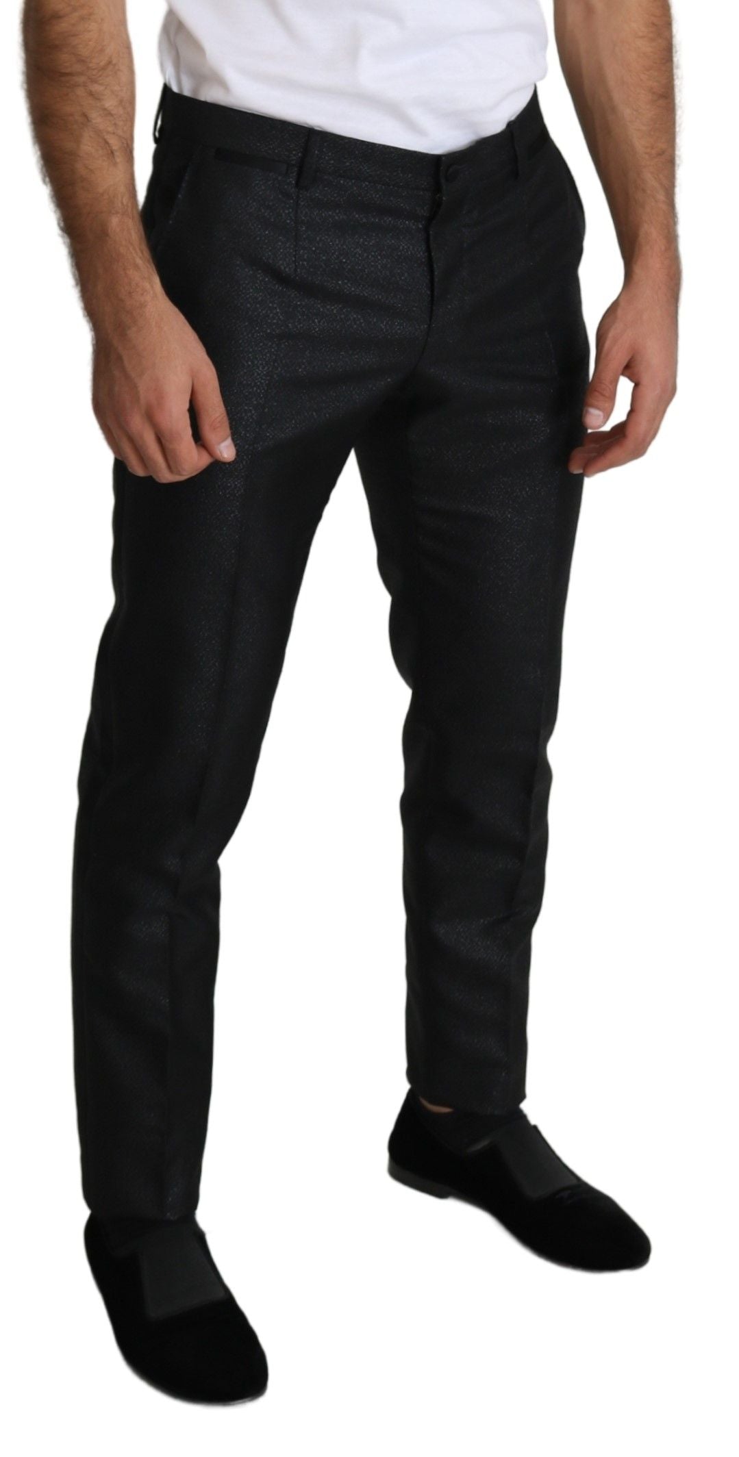 Pantalón de vestir negro metalizado elegante