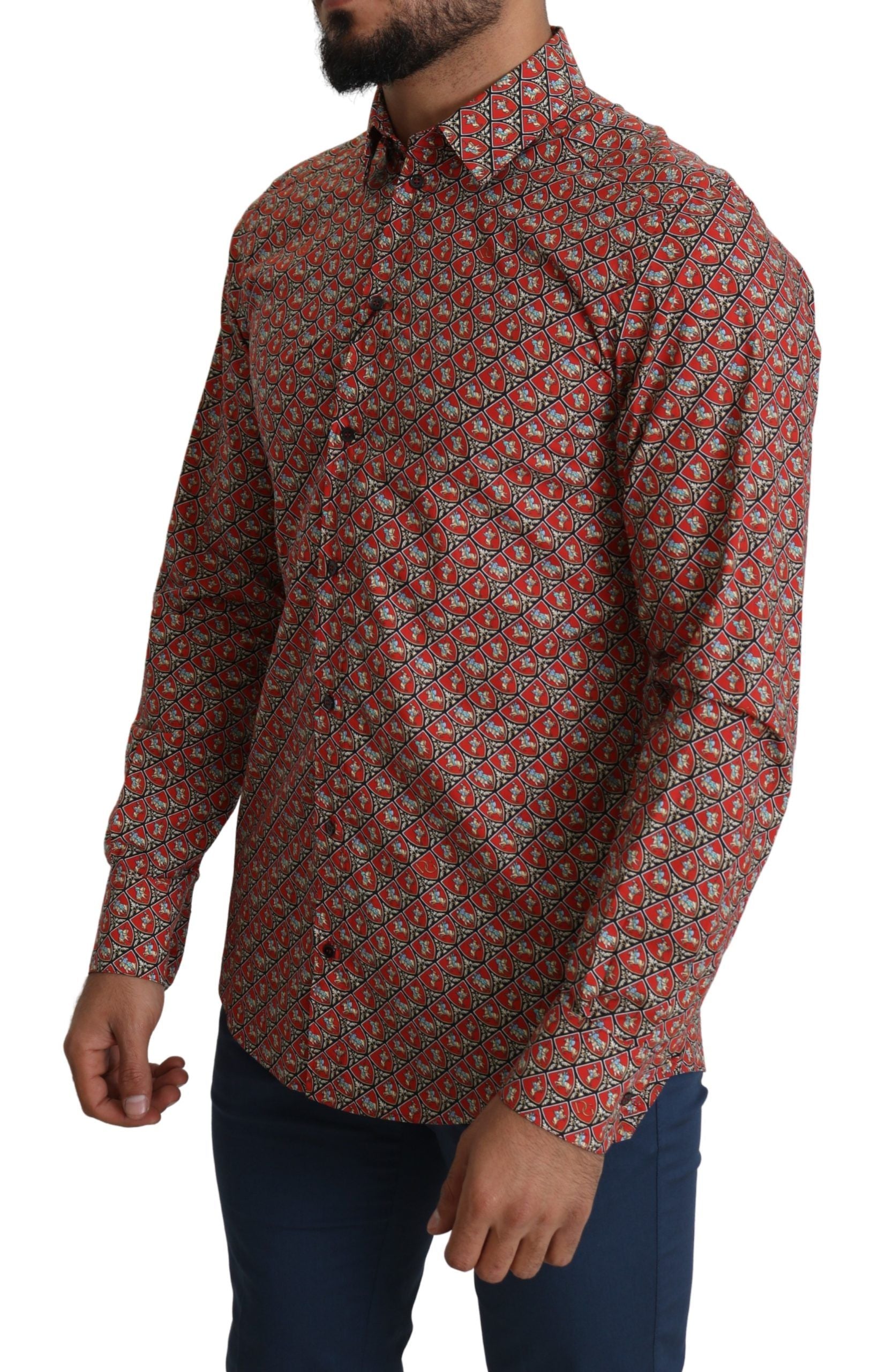 Camisa elegante de algodón con corte Martini rojo