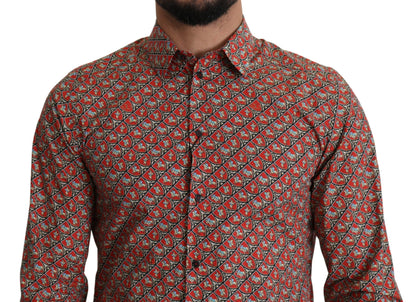 Camisa elegante de algodón con corte Martini rojo