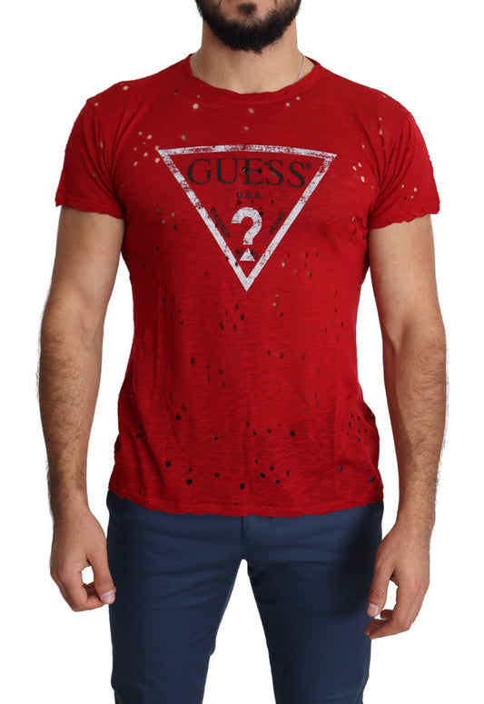 Stralend rood katoenen stretch-T-shirt