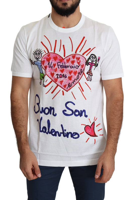 Camiseta romántica con cuello redondo y estampado de corazones