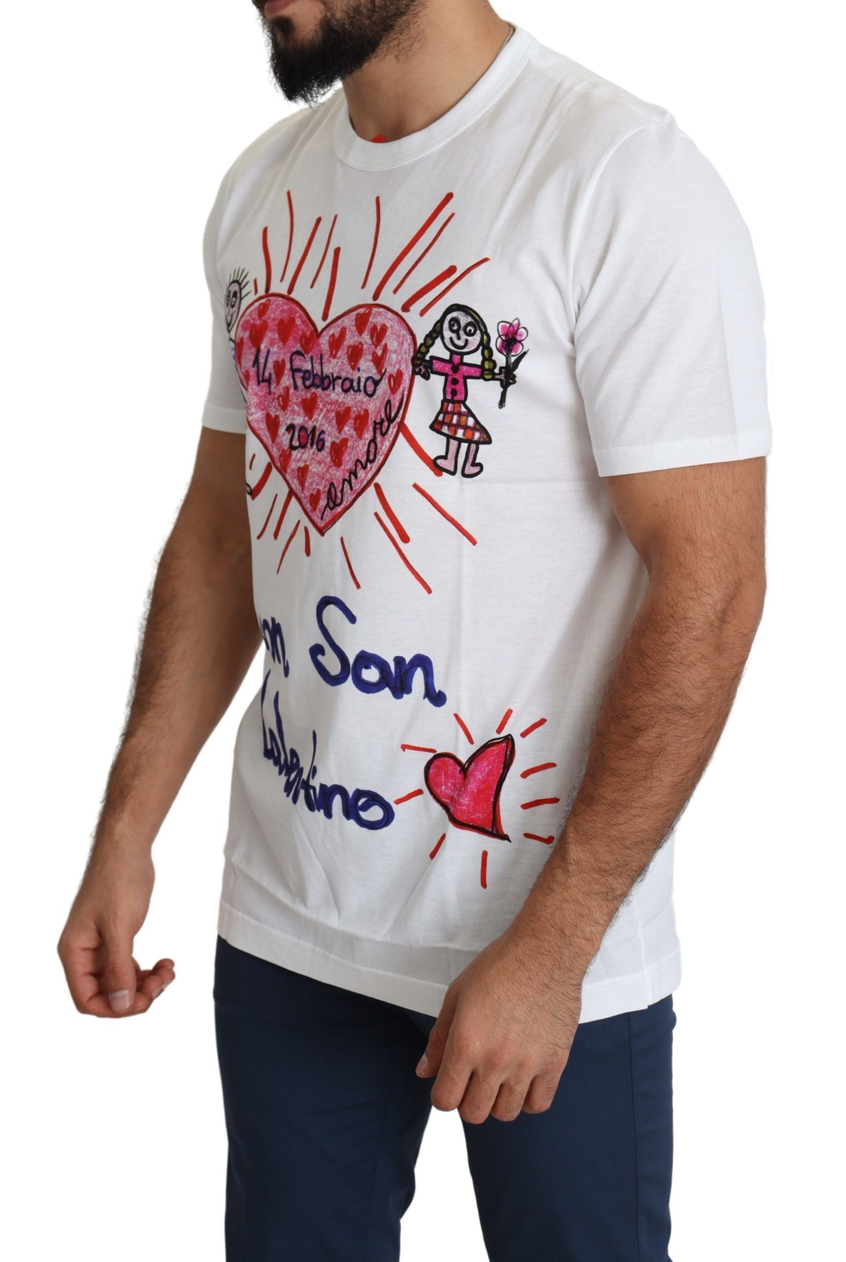 Romantisch T-shirt met ronde hals en hartprint