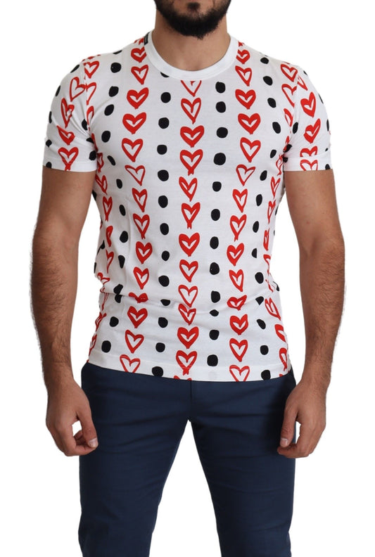 Camiseta elegante de algodón blanca con estampado de corazones