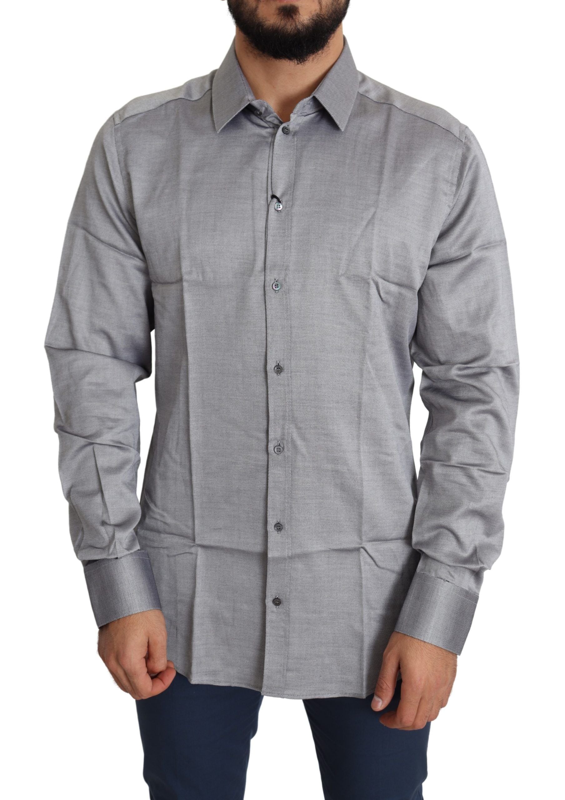 Camisa de vestir elegante de algodón gris slim fit