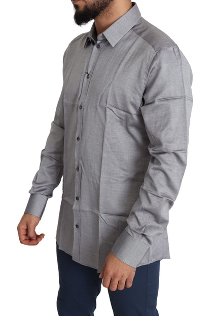 Camisa de vestir elegante de algodón gris slim fit