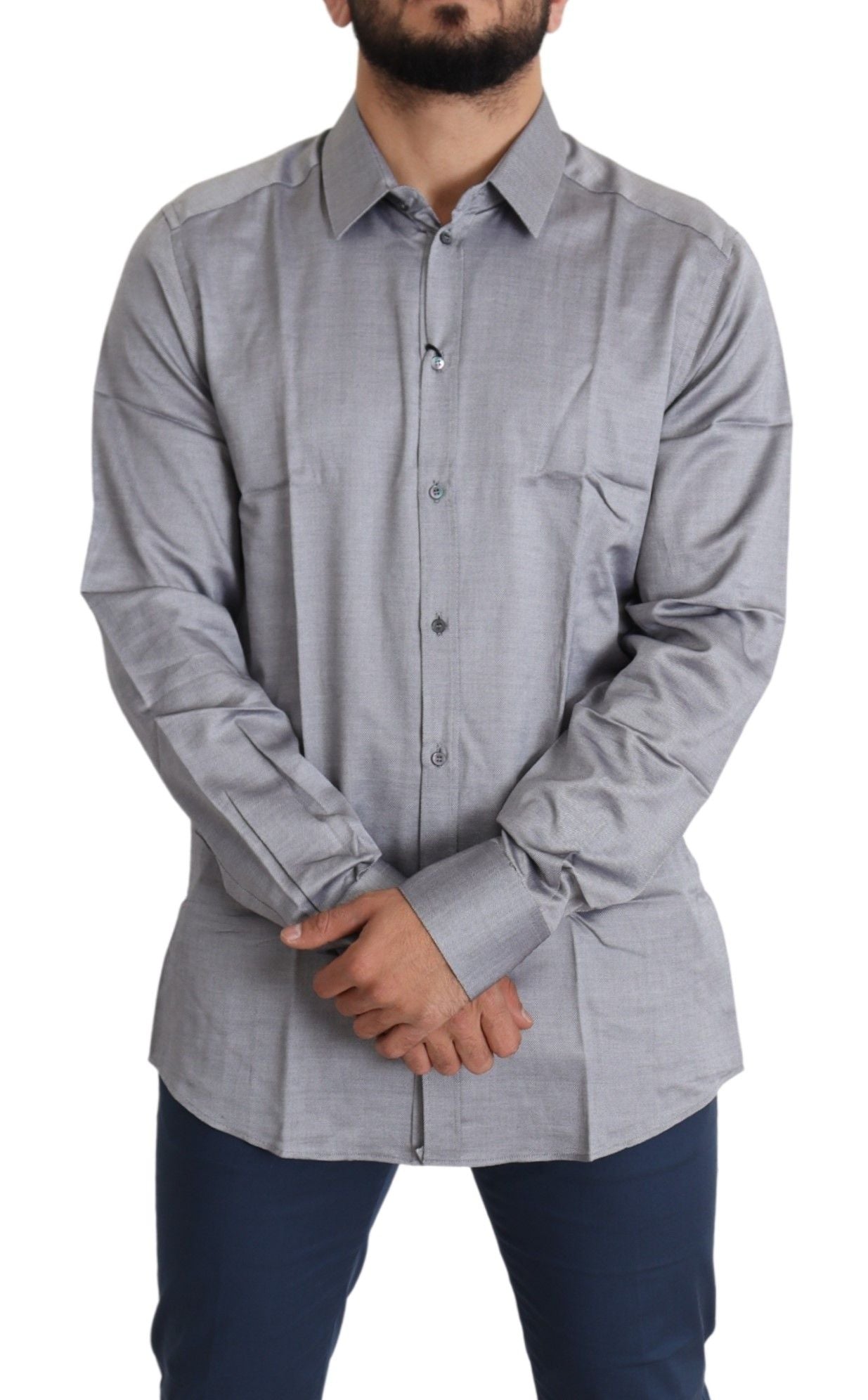 Camisa de vestir elegante de algodón gris slim fit