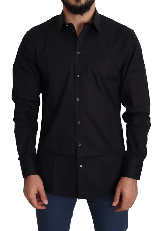 Camisa de vestir elástica de algodón negra elegante