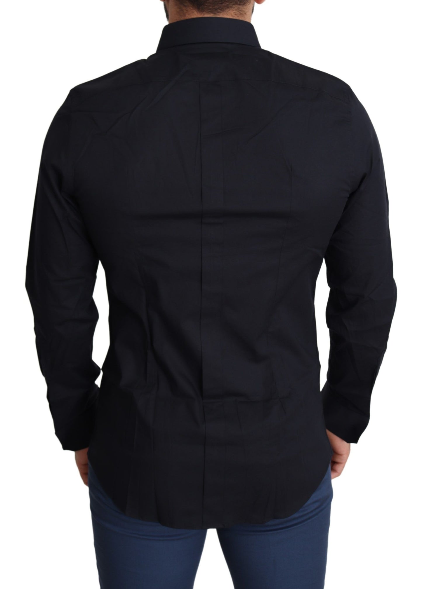 Camisa de vestir elástica de algodón, corte slim y elegante en color negro