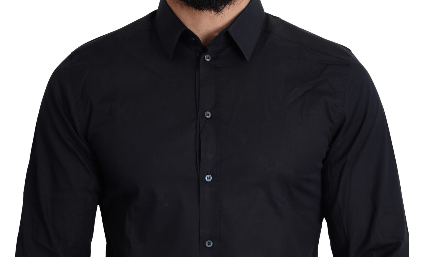 Camisa de vestir elástica de algodón, corte slim y elegante en color negro