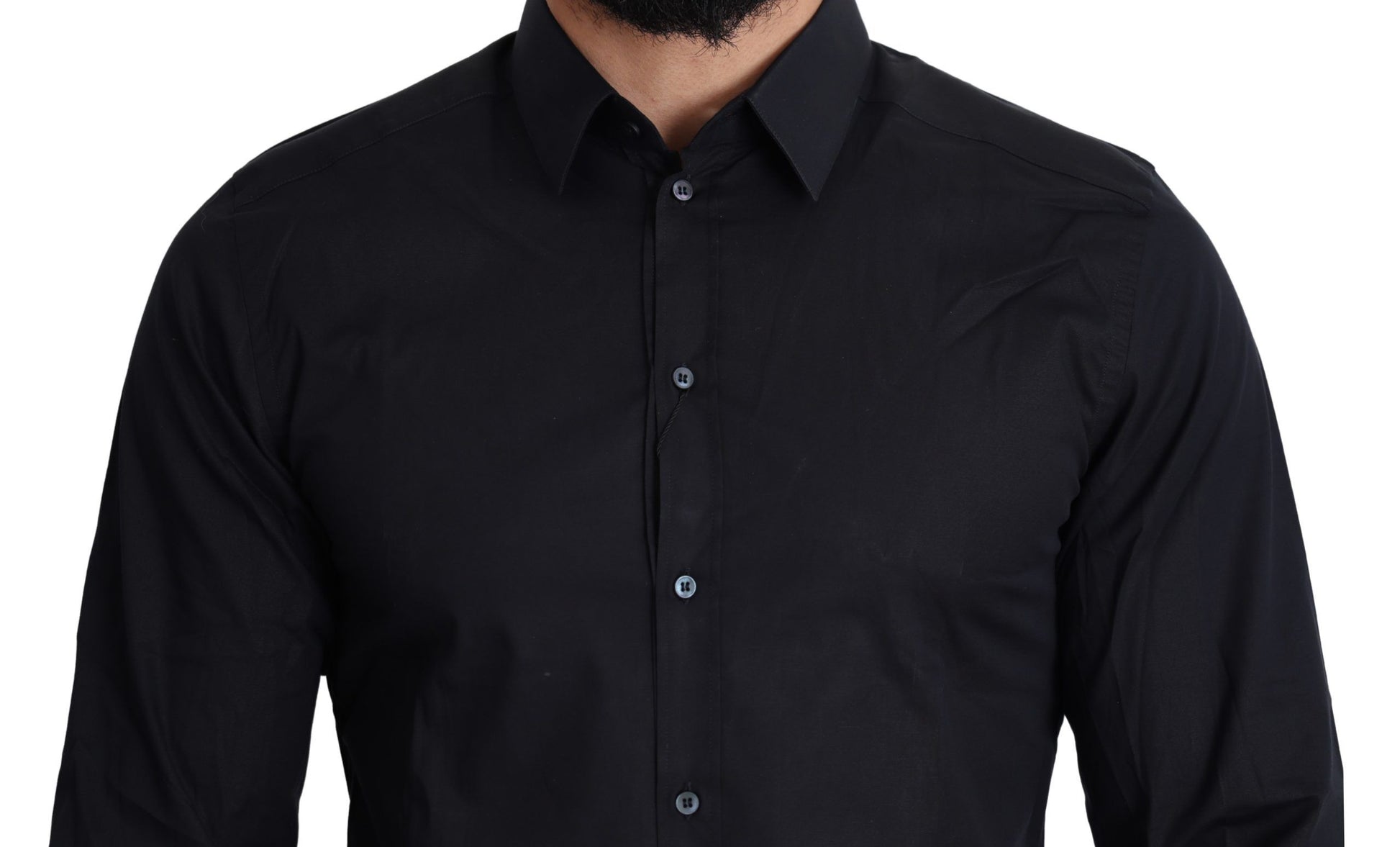 Camisa de vestir elástica de algodón, corte slim y elegante en color negro