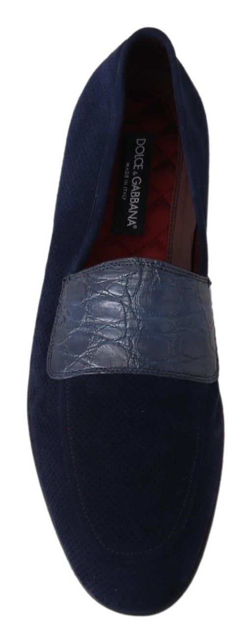 Elegant Blue Suede Leather Loafers