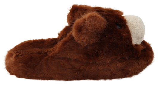 Met teddybeer verfraaide bruine loafers