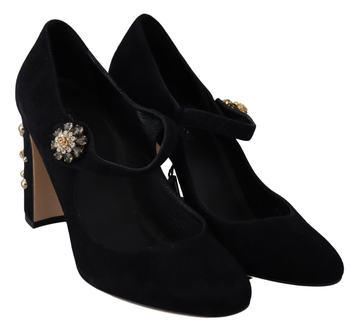 Elegantes zapatos de tacón Mary Jane de ante negro