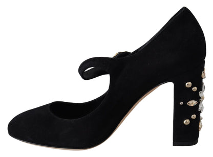 Elegantes zapatos de tacón Mary Jane de ante negro