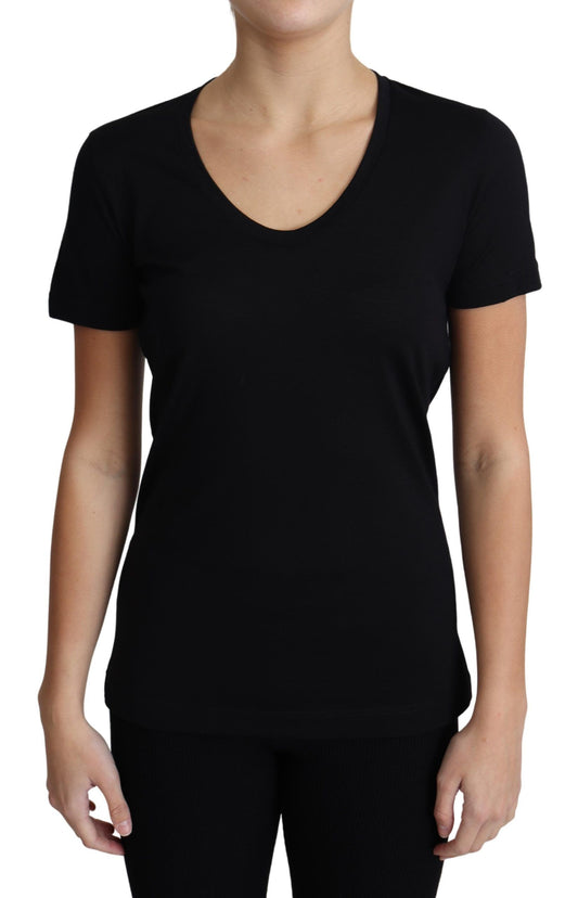 Elegant T-shirt van zwarte wol met ronde hals