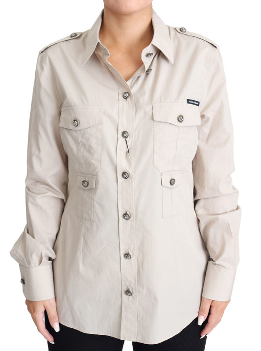 Elegant beige katoenen safarishirt