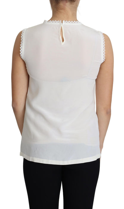 Elegante blusa sin mangas con detalle de encaje de seda