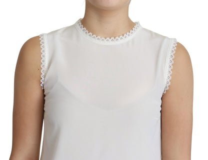 Elegante zijden, kant-gedetailleerde mouwloze blouse