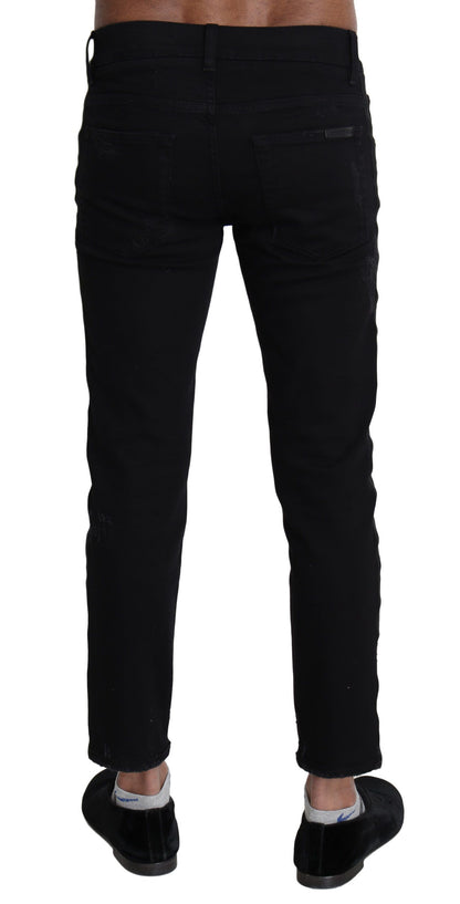 Elegant Skinny Black Jeans with Embroidery