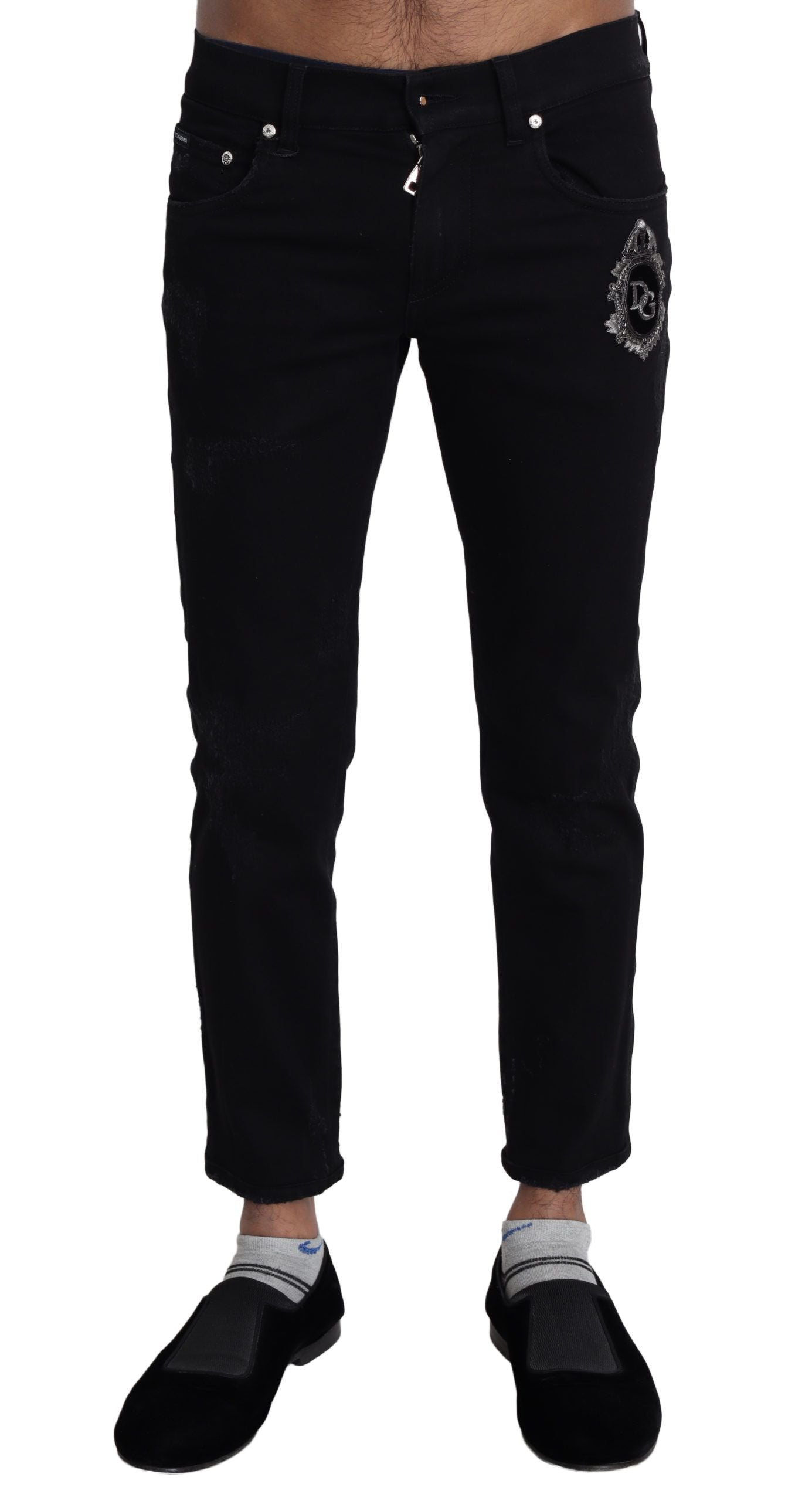 Elegant Skinny Black Jeans with Embroidery