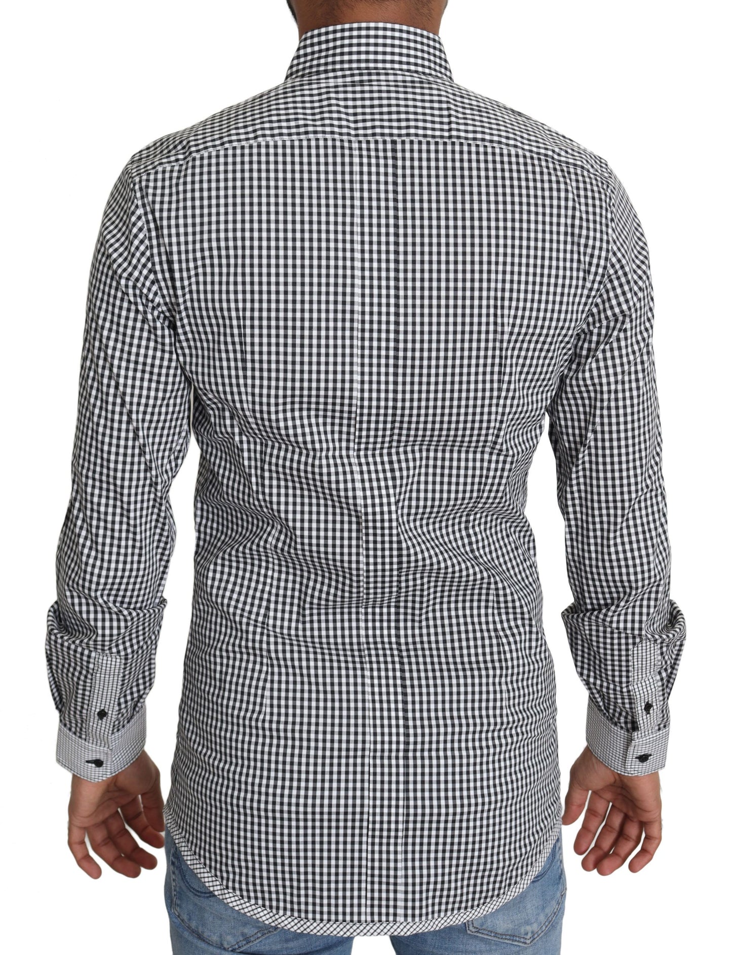 Elegante camisa casual dorada a cuadros en blanco y negro