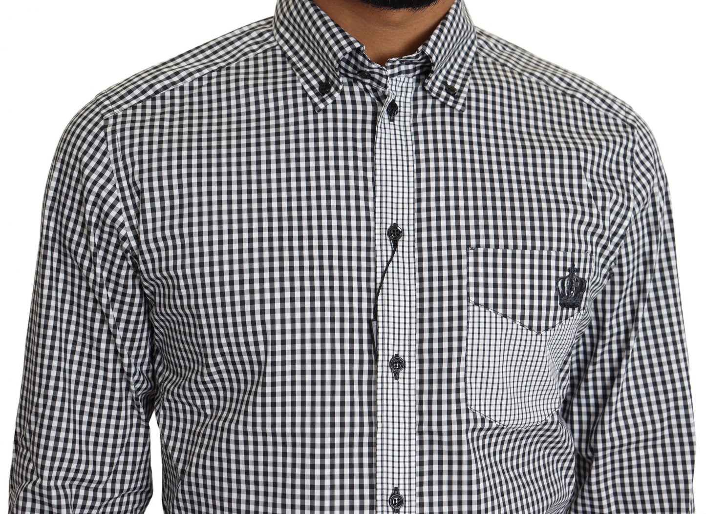 Elegante camisa casual dorada a cuadros en blanco y negro