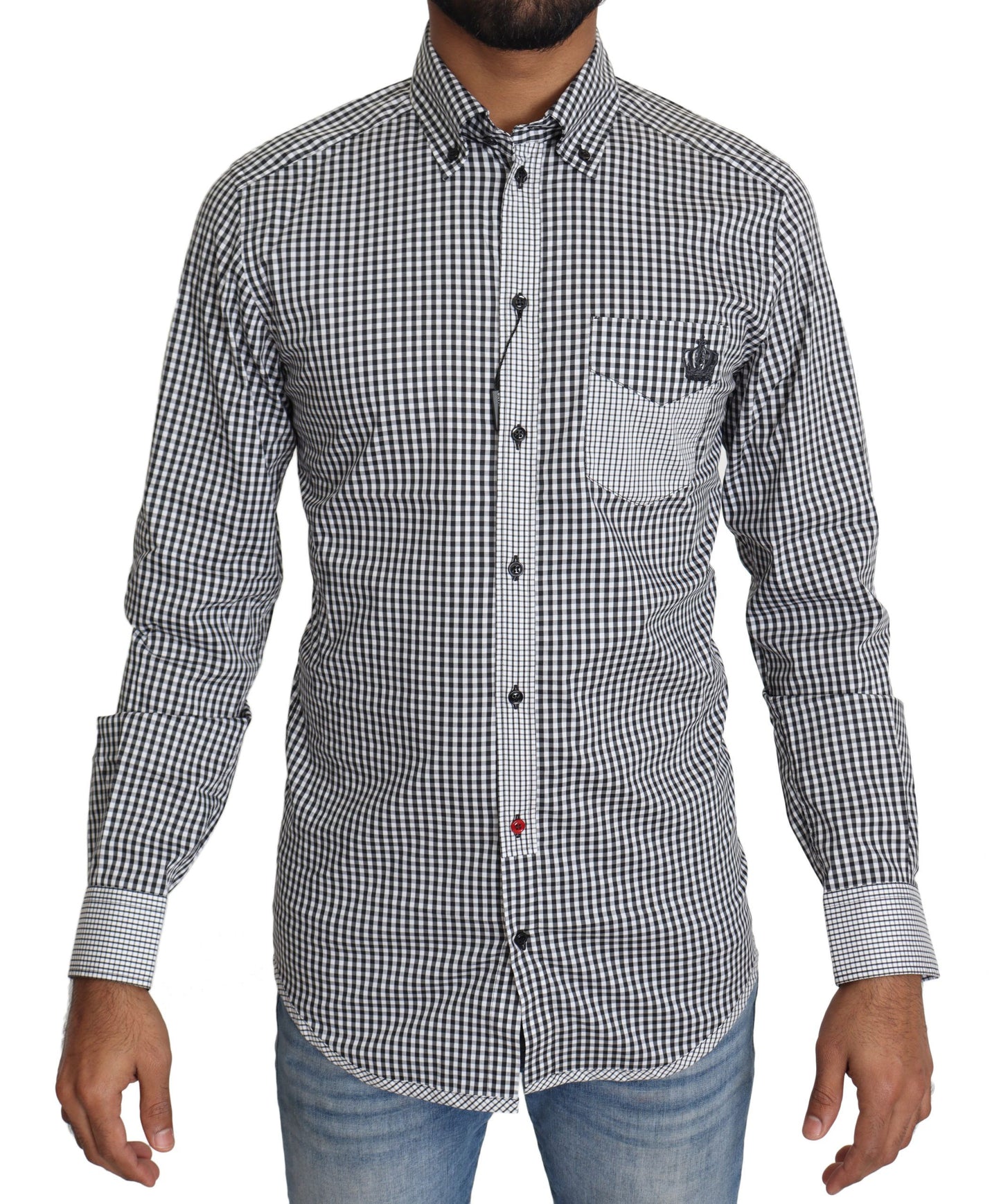 Elegante camisa casual dorada a cuadros en blanco y negro