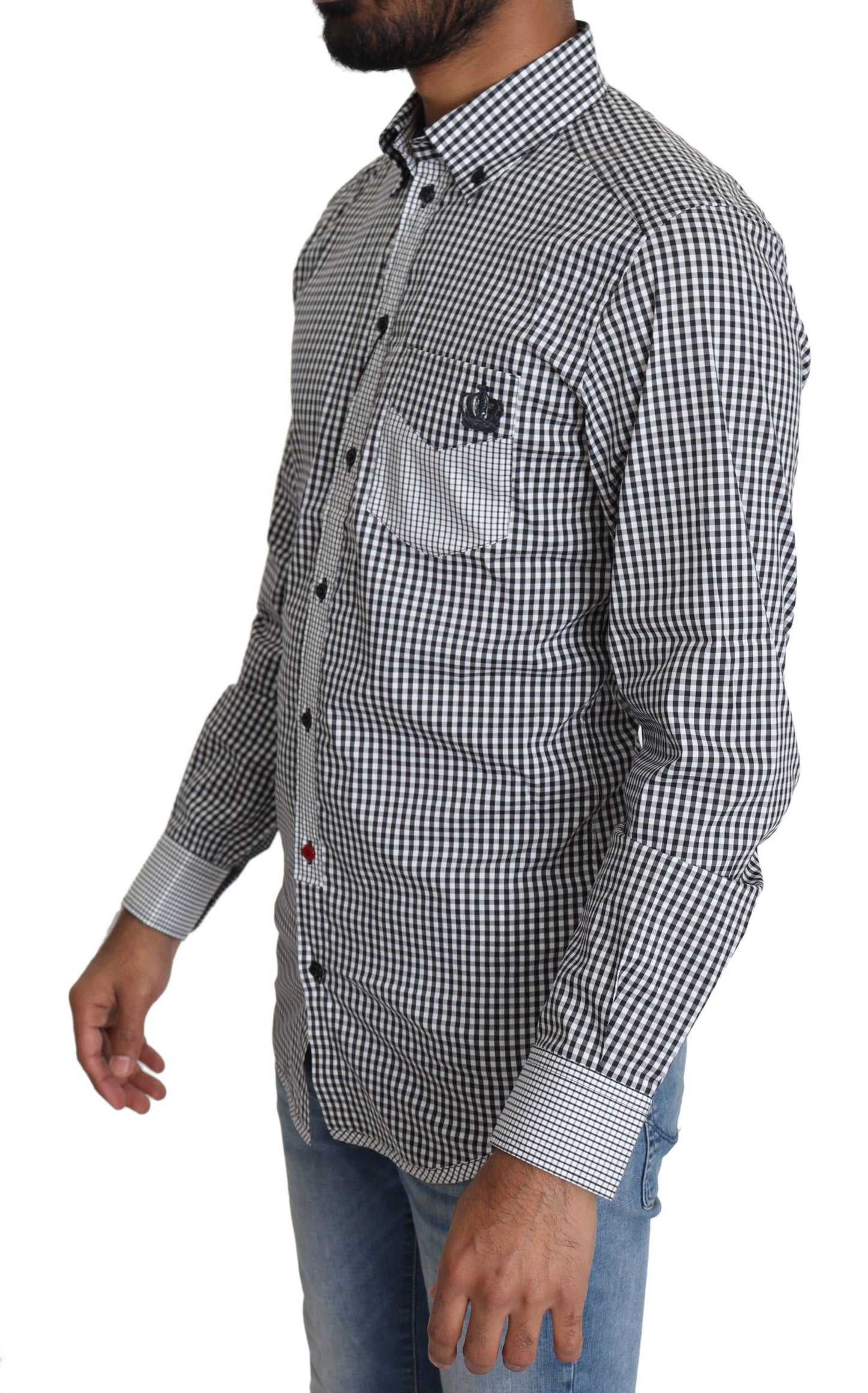 Elegante camisa casual dorada a cuadros en blanco y negro