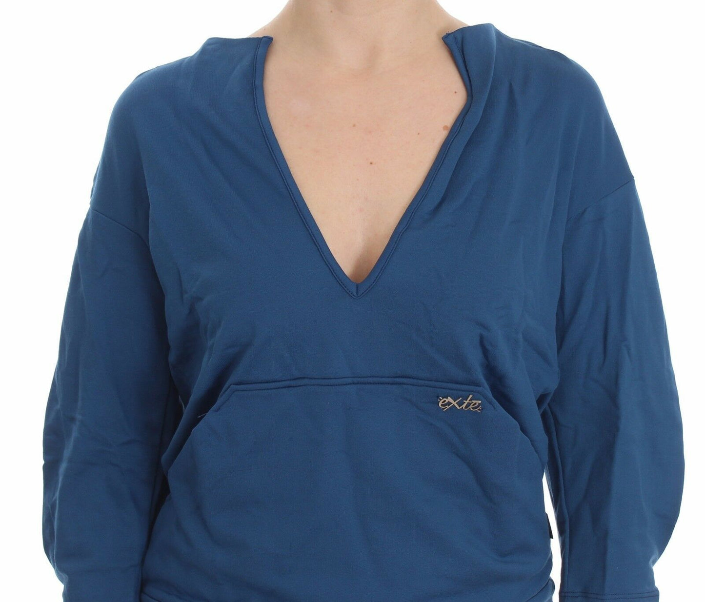 Elegant Deep V-Neck Sweater in Blue