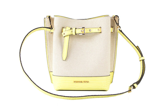 Emilia kleine canvas leren emmertas met slangenprint, messenger crossbody handtas (boterbloem)