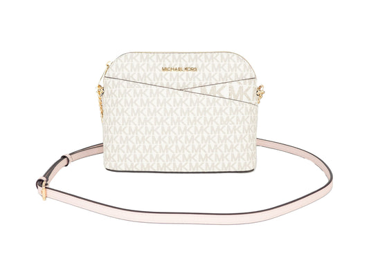 Jet Set Travel Medium lederen X Cross Dome Crossbody handtas (Vanilla Signature/Powder Blush)